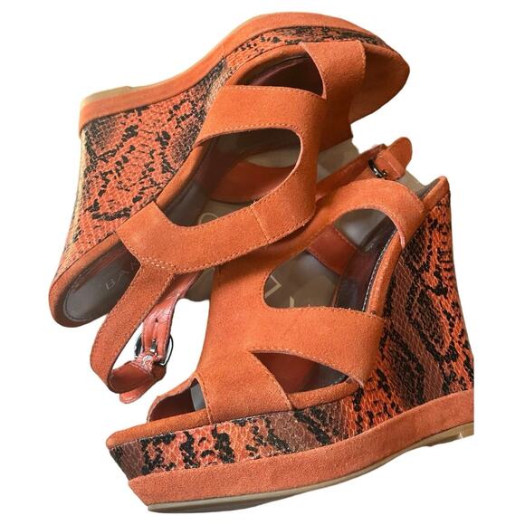 Bakers Snakeskin & Suede Wedge High Heel Open Toe Shoes Sz. 8 in Box Orange - Picture 8 of 16